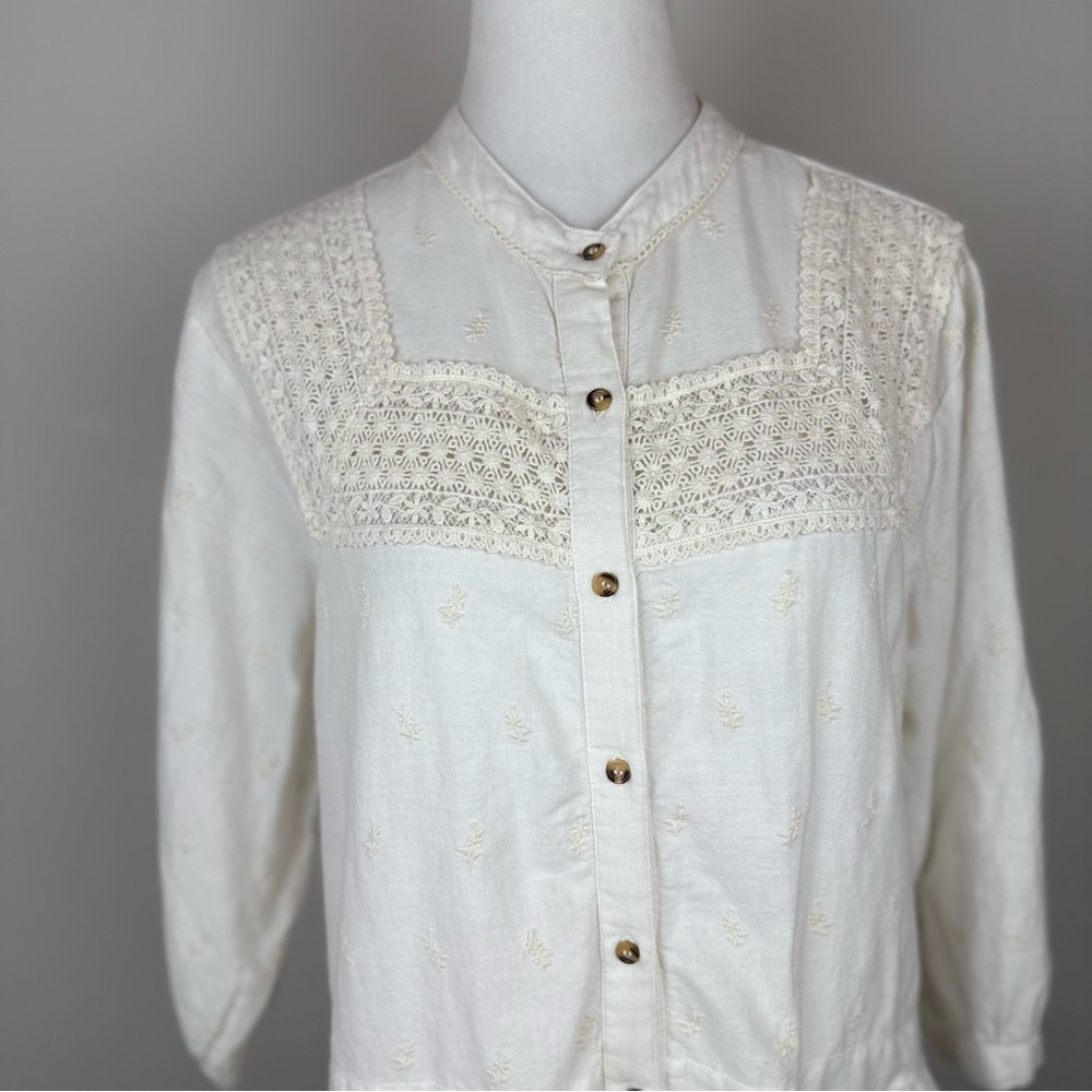 ZARA Women’s Embroidered Mini Dress Tunic Cream Boho Drop Waist Lace S - Picture 3 of 10